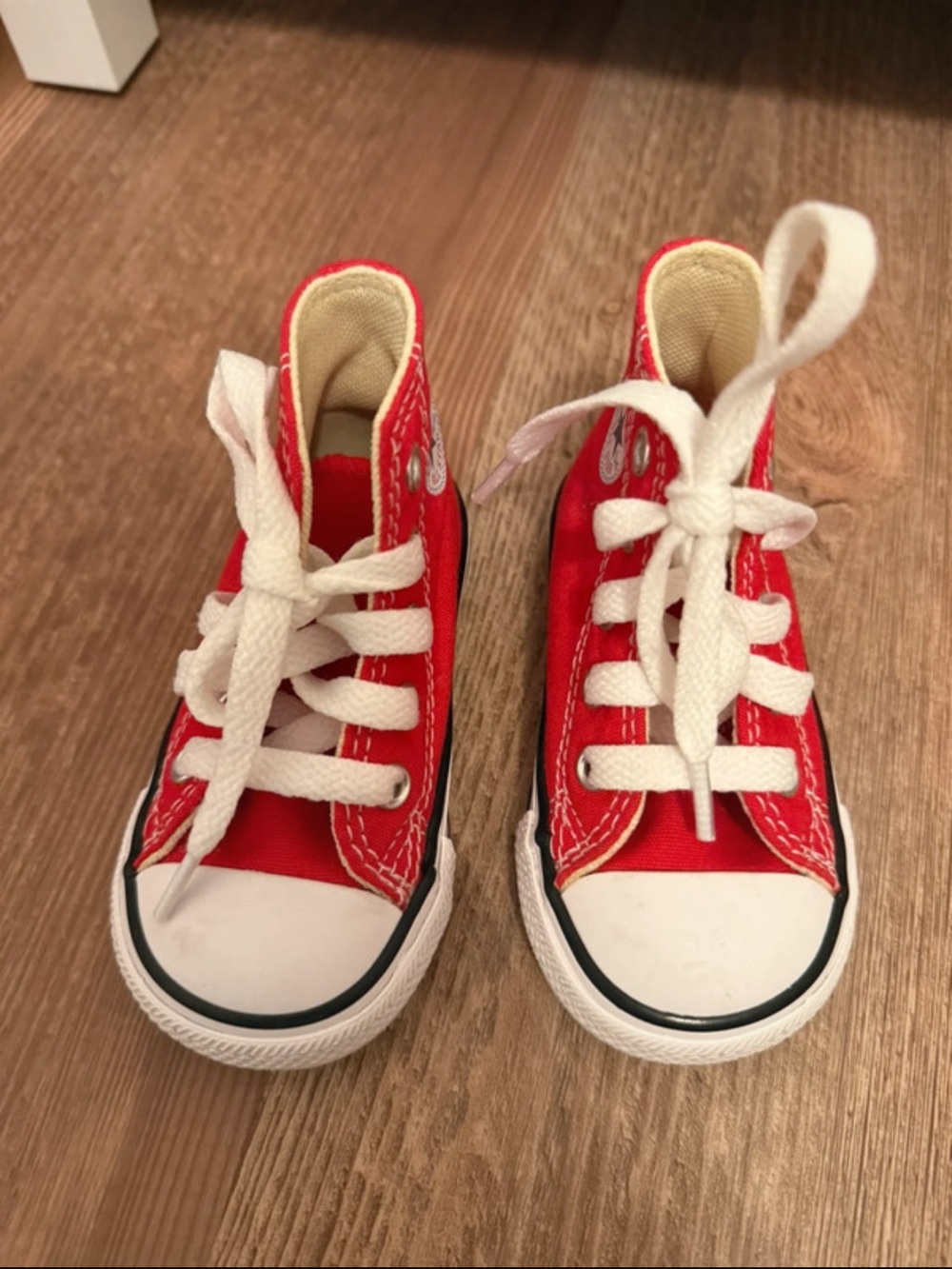 Kids Red Canvas High-Top Sneakers with White Laces
